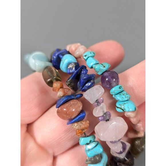 Multi Gemstone Bead Flex Wire Coil Wrap Bracelet 7" Amethyst Quartz - Picture 7 of 8